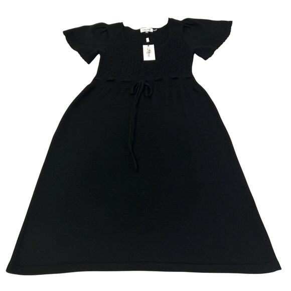 Calvin Klein Sweater Dress Wool Blend Women's Sz S Black Short Sleeve Tie Waist - Picture 1 of 7